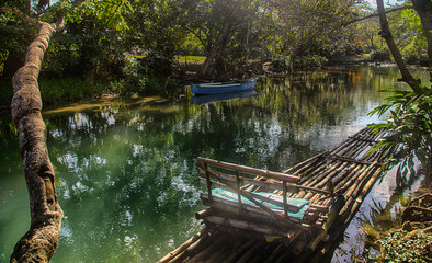 old raft boat on the river in jamaica