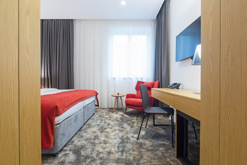 Interior of a new hotel bedroom