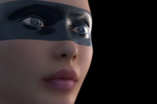 female face in super hero mask