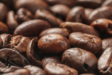 roasted coffee beans as background close up