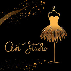 Logo Fashion studio. Custom handmade calligraphy, Vector brush lettering for fashion salon.