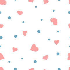 Seamless pattern with pink hearts on white background. Romantic Wallpaper, textiles, clothing, wrapping paper. Valentine's day.