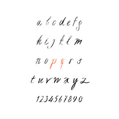 handwritten brush script, calligraphy alphabet on white background. Hand drawn letters