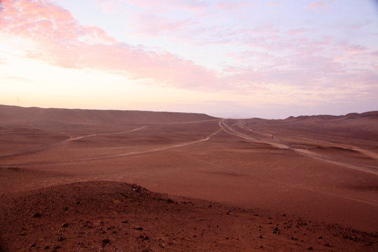 The desert in Paracas in Peru. Sun sea and sand