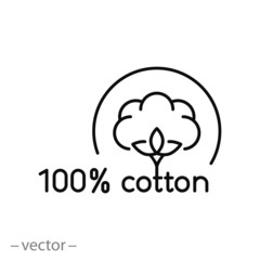 100% cotton icon, linear sign isolated on white background - editable stroke vector illustration eps10