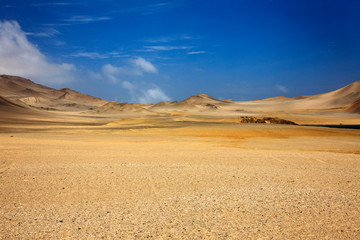 The desert in Paracas in Peru. Yta sea and sand