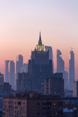 Skyskraper sunset in Moscow