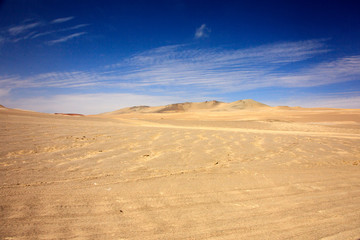 The desert in Paracas in Peru. Yta sea and sand