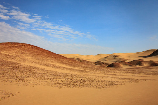 The desert in Paracas in Peru. Sun sea and sand