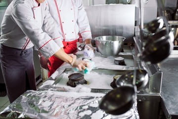 Sanitary day in the restaurant. Repeats wash your workplace. Cooks wash oven, stove and extractor in the Restaurant.