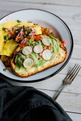 Hash with Eggs and Avocado Toast