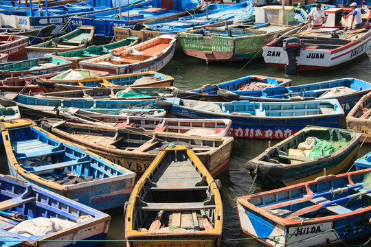 Boats in the harbour by fishermen in Peru