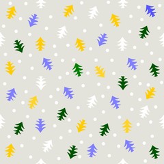 Seamless winter pattern with pine trees , vector