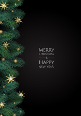 Merry Christmas and Happy New Year. Xmas background with gift box, Snowflakes and balls design.