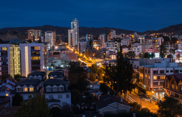 Fototapeta na wymiar Night over the south area of La Paz, Bolivia. Bright lights