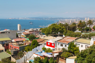 Colorful buildings on the hills of the UNESCO World Heritage city of Valparaiso, Chile.