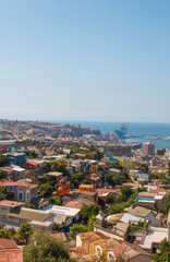 Colorful buildings on the hills of the UNESCO World Heritage city of Valparaiso, Chile.