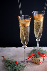 Two glass champagne glasses.Two beautiful glass champagne glasses on New Year's Eve.