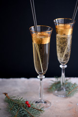 Two glass champagne glasses.Two beautiful glass champagne glasses on New Year's Eve.