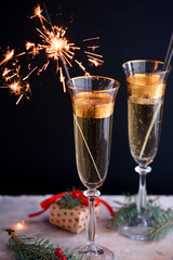 Two glass champagne glasses.Two beautiful glass champagne glasses on New Year's Eve.