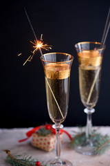 Two glass champagne glasses.Two beautiful glass champagne glasses on New Year's Eve.