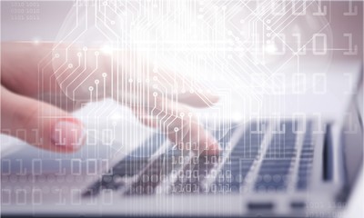 Woman hand using laptop for work