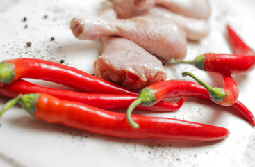 raw chicken with red peppers and spices 