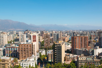 Fototapeta na wymiar View of the downtown of Santiago, Chile. Panoramic view from Cerro Santa Lucia