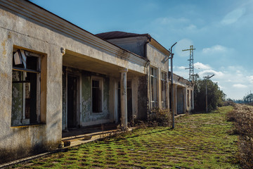 Fototapeta na wymiar Old ruined abandoned railway station Abkhazia