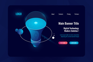 Innovative technology concept, light bulb, orbital space station, big data accumulation and processing, dome data protection blue and white color © fullvector