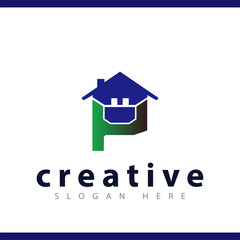 p initial letter with home logo vector template