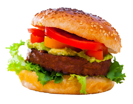 Delicious vegetarian hamburger with soybean patty and  fresh vegetables