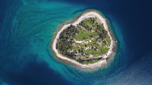Flight over small island in Brijuni islands, Croatia.