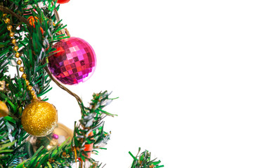 Beautiful Christmas decorations on pine tree - Christmas Holiday background. Happy New Year and Xmas theme - Image