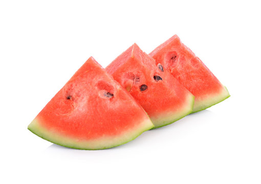 cut watermelon with seeds on white background
