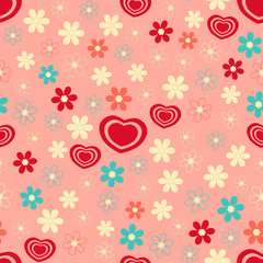 Fototapeta na wymiar Seamless abstract pattern of hearts and flowers.