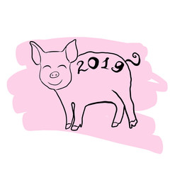 Pink pig 2019 year vector