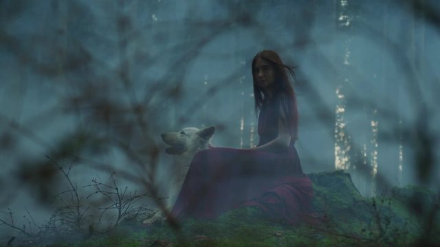 Redhead woman with a dog