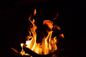 bonfire, fire flames on black background