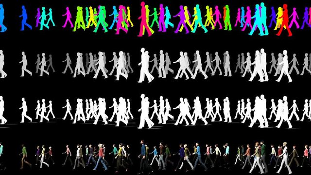 Walking Crowd in One Direction - 3D Animation Video Element