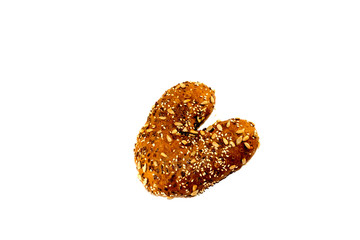Dough products and seeds on white isolated background.Bread with seeds on a white background.