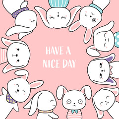 Cute bunny animal hand drawn style