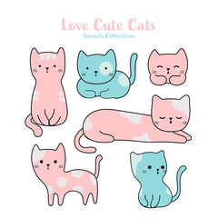 Cute cats animal hand drawn style