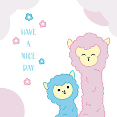 Cute alpaca hello animal hand drawn style
