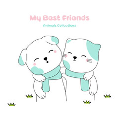 Cute dogs animal hand drawn style