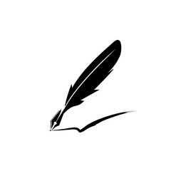 Feather pen into the inkwell. Isolated on a white background. - Vector