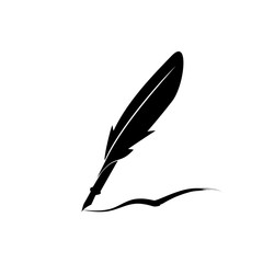 Feather pen into the inkwell. Isolated on a white background. - Vector