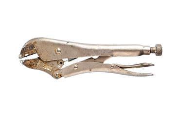 Used Locking Pliers on iSolated White Background. Clipping Path Added