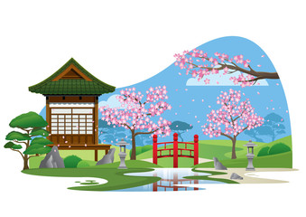 Obraz na płótnie Canvas japan garden with small house