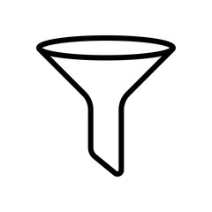 funnel or filter, linear outline icon. Black icon on white backg